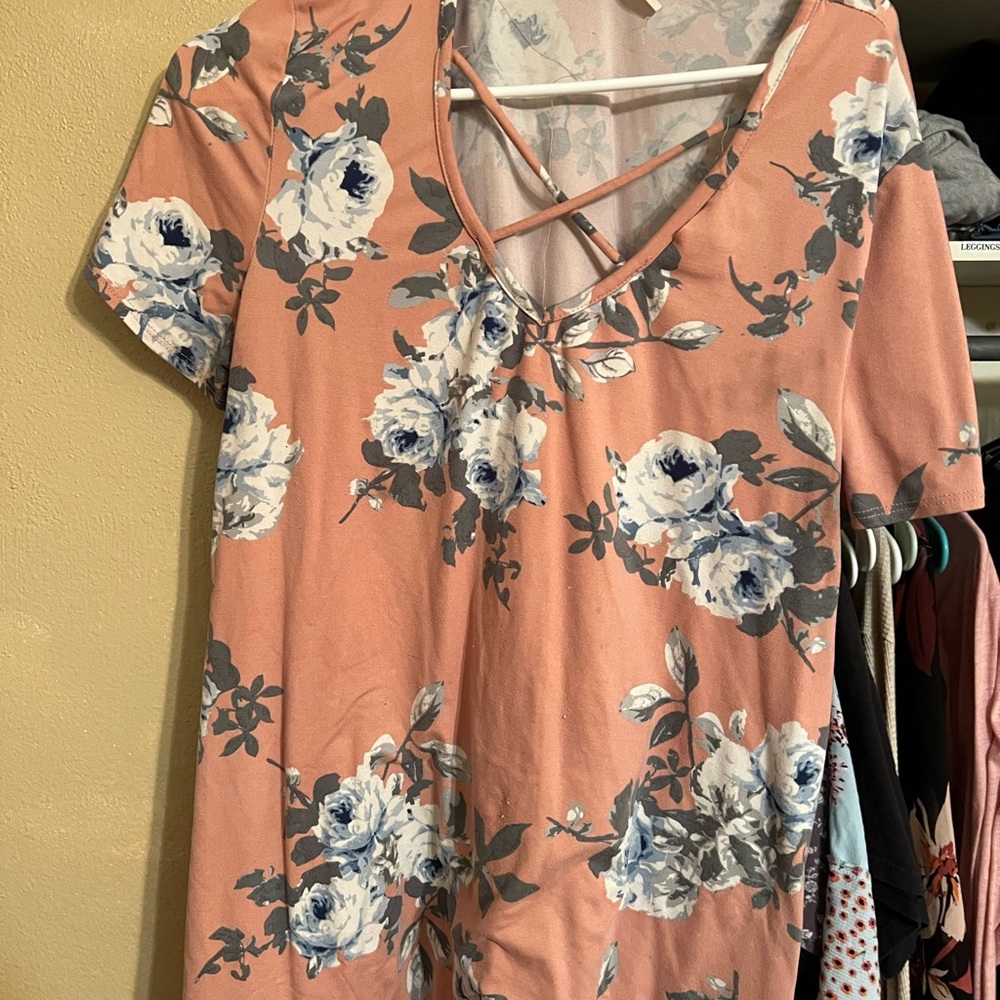 Floral V-Neck Shirt with Cross